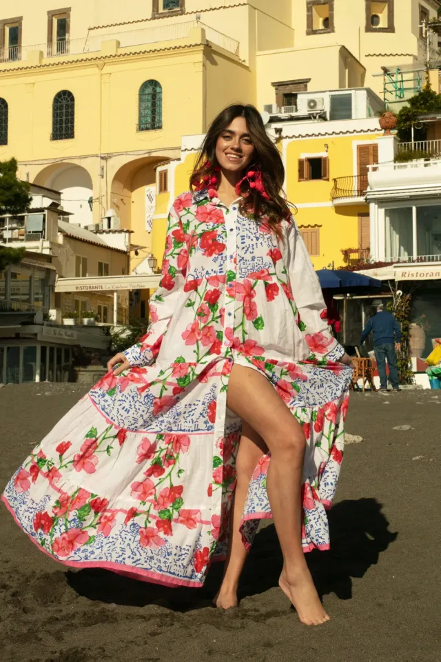 Antica Sartoria FC257 abito fucsia floreale cotone