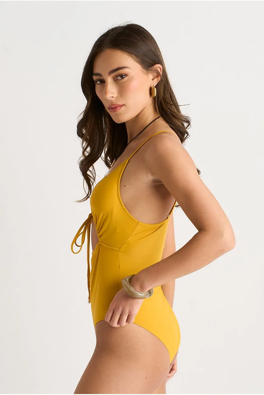 Gini London Cutout costume intero senape lacci