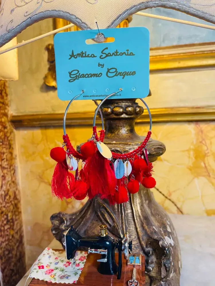 Antica Sartoria CC731 orecchini a cerchio XL rossi fantasia