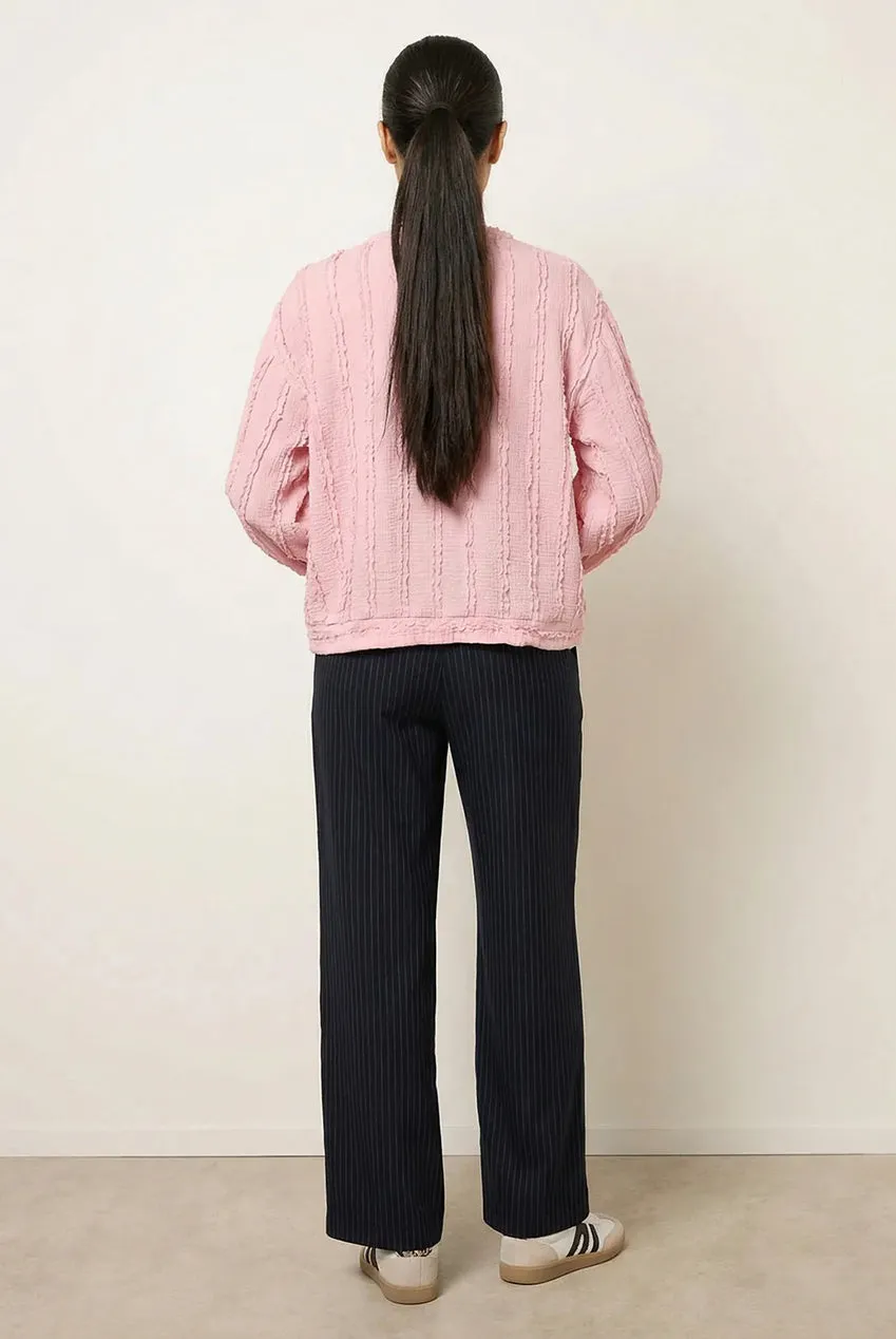 Blue Vanilla Ruffle Detailed top rosa manica lunga