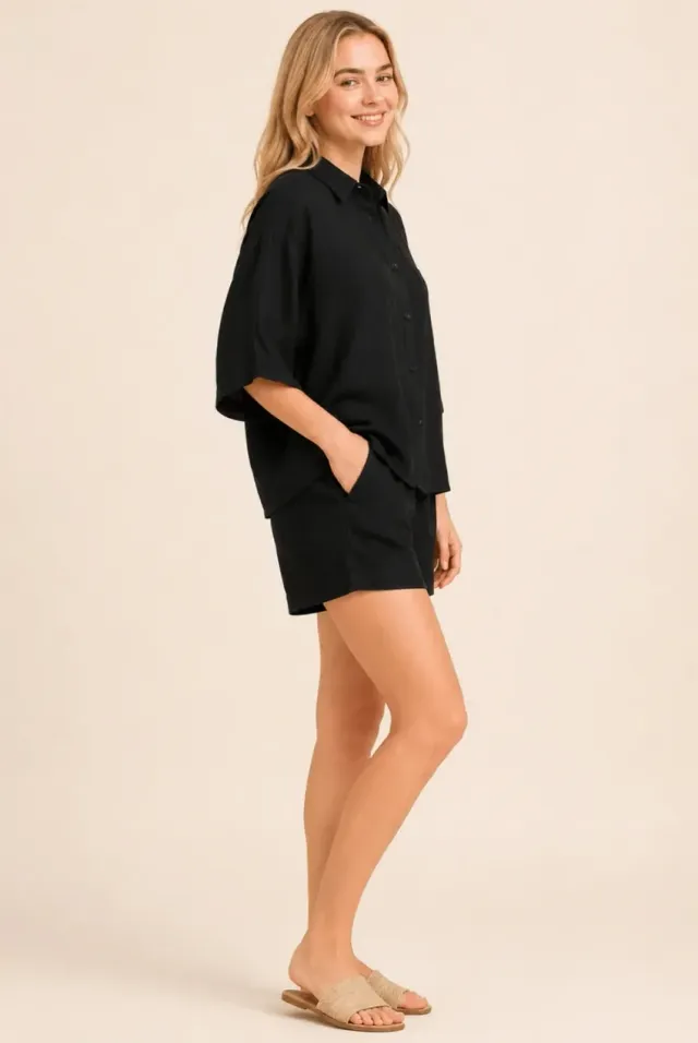 Avinci Linen Look shorts neri vita elasticizzata AV-2255