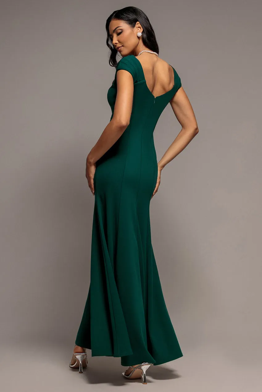 Goddiva Fit Flare Maxi abito verde smeraldo scuba