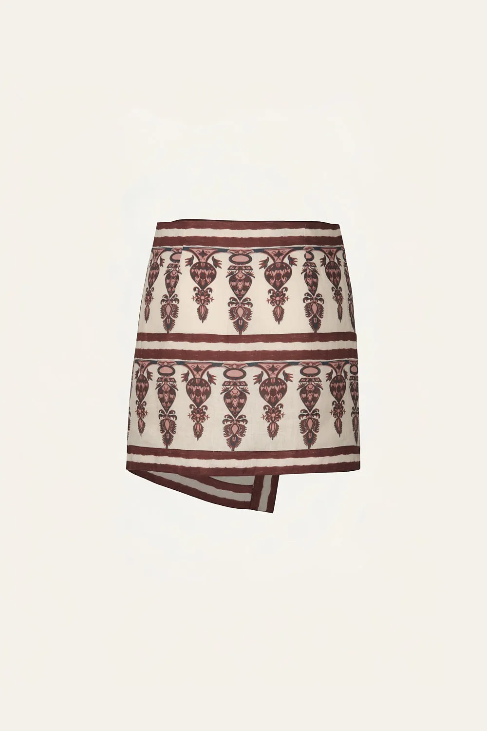 Johanna Ortiz Roots gonna pareo mini lino ecru vino stampa
