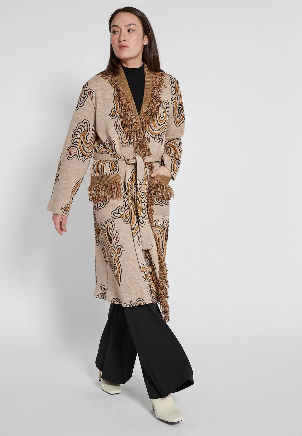 Ana Alcazar Haberi cappotto maglia beige paisley
