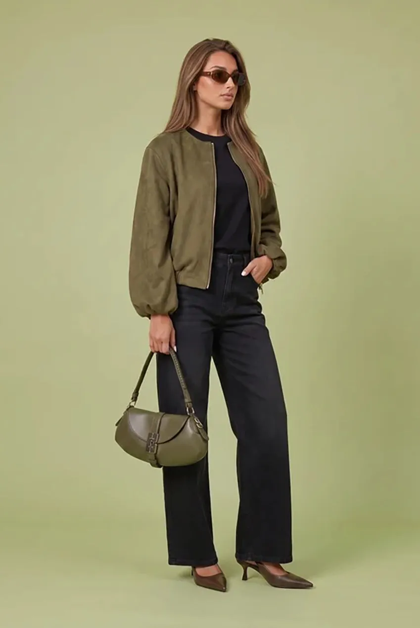 Urban Bliss Bubble Hem giacca kaki scamosciata