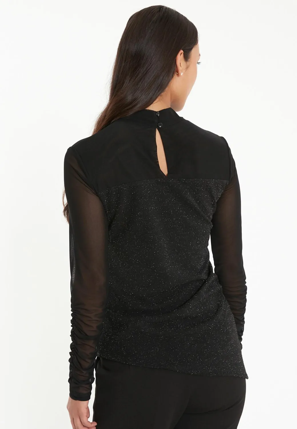 Ana Alcazar Tarla top lurex nero maniche rete serale