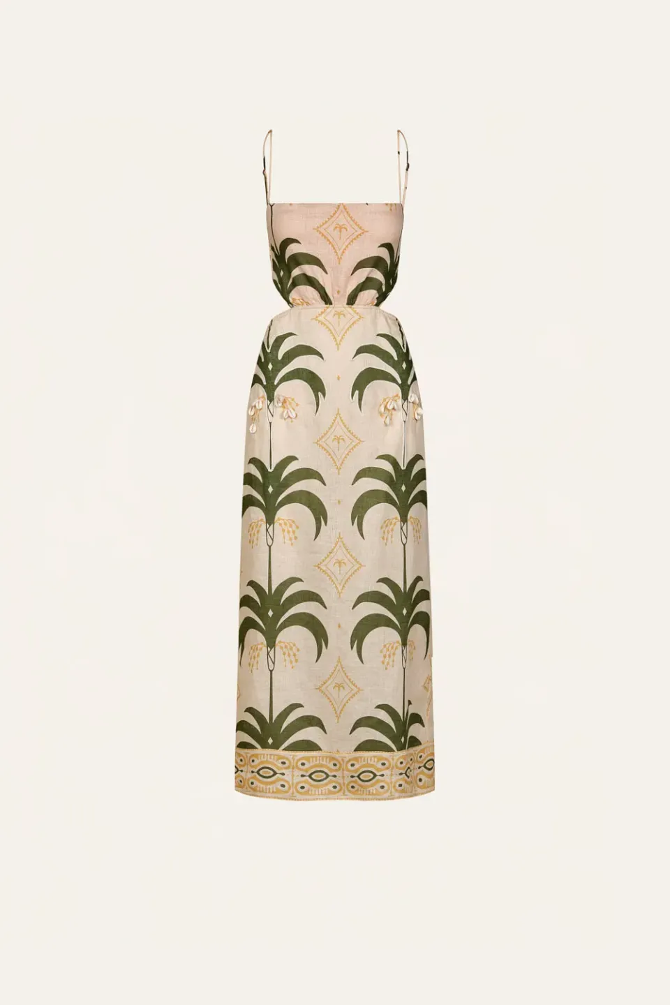Johanna Ortiz Tactile Winds abito lino ecru-verde cut-out