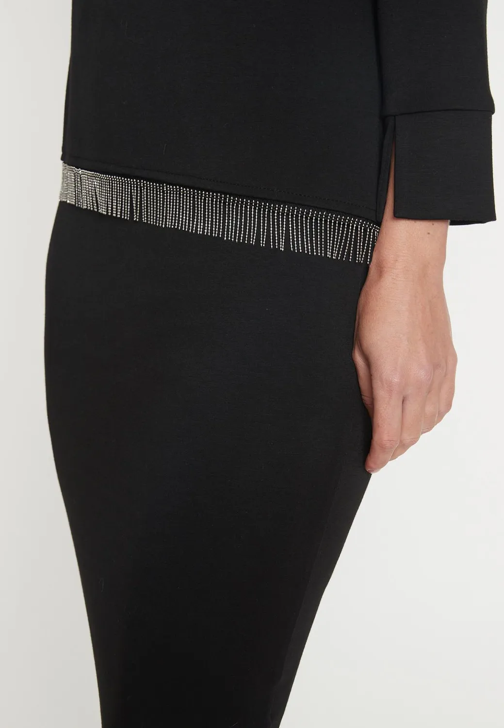Ana Alcazar Mepila abito midi nero frange argento