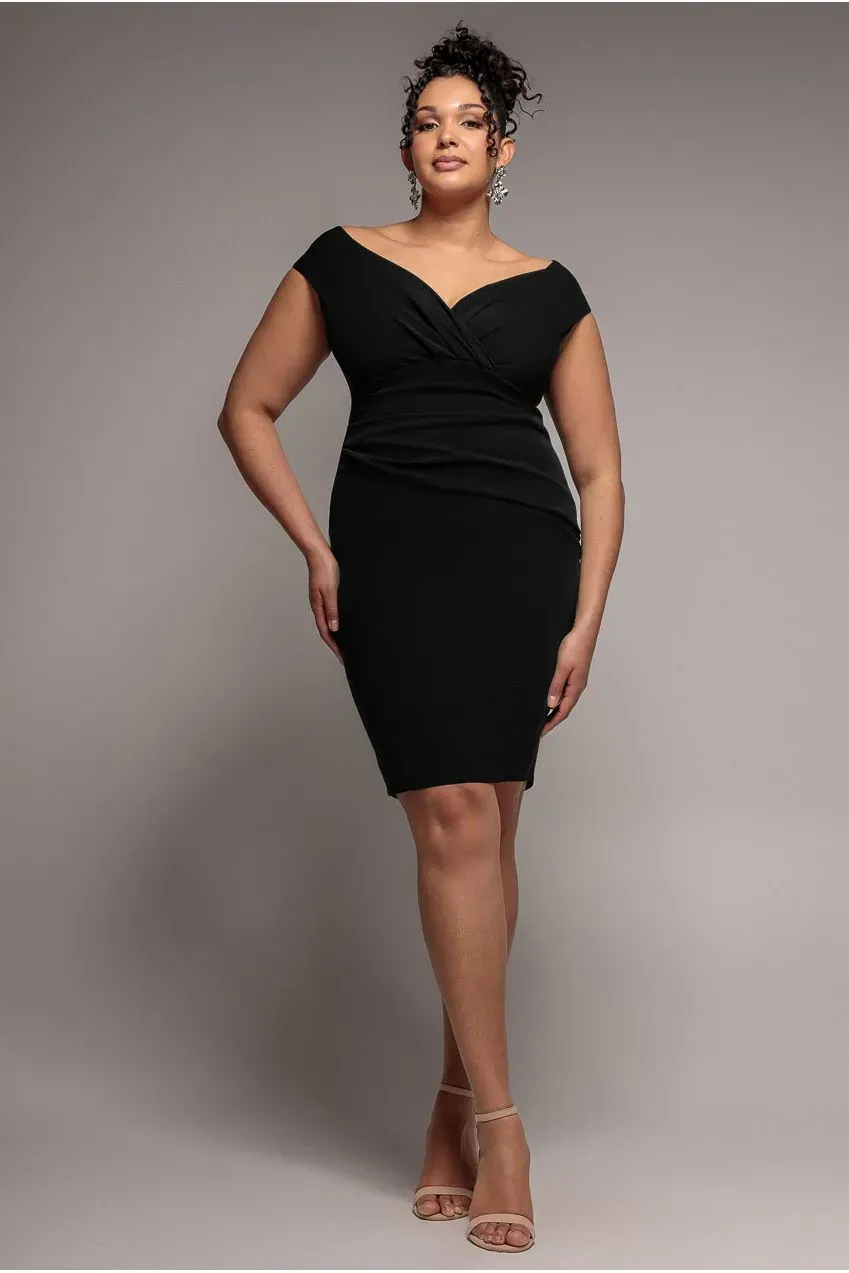 Goddiva Plus Bardot DR1092 abito midi nero bodycon