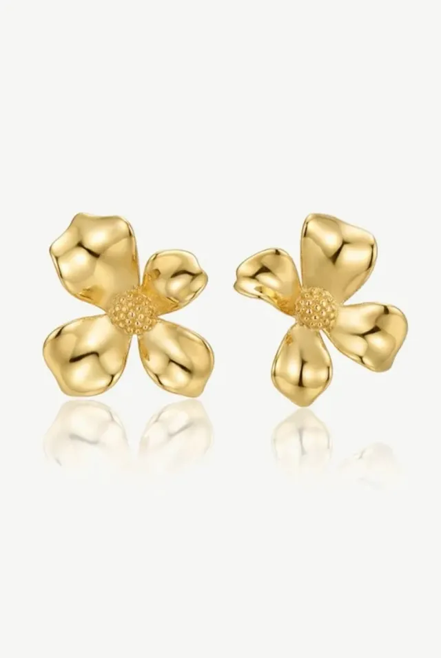 MUCHV Gardenia Large orecchini a bottone oro fiore 18,8 mm