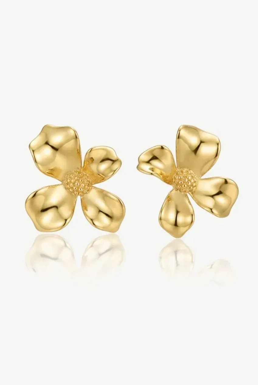 MUCHV Gardenia Large orecchini a bottone oro fiore 18,8 mm