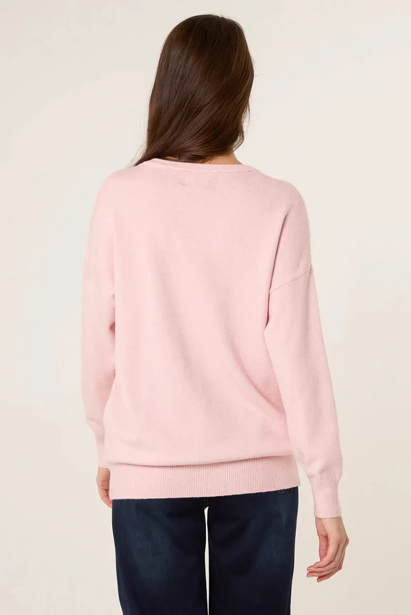 Blue Vanilla Round Neck maglione rosa girocollo leggero