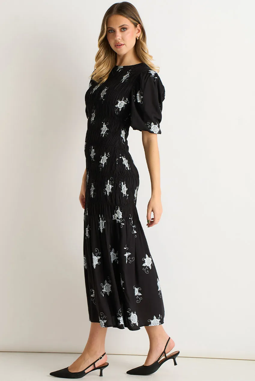 Gini London Paisley Ruched abito midi nero paisley