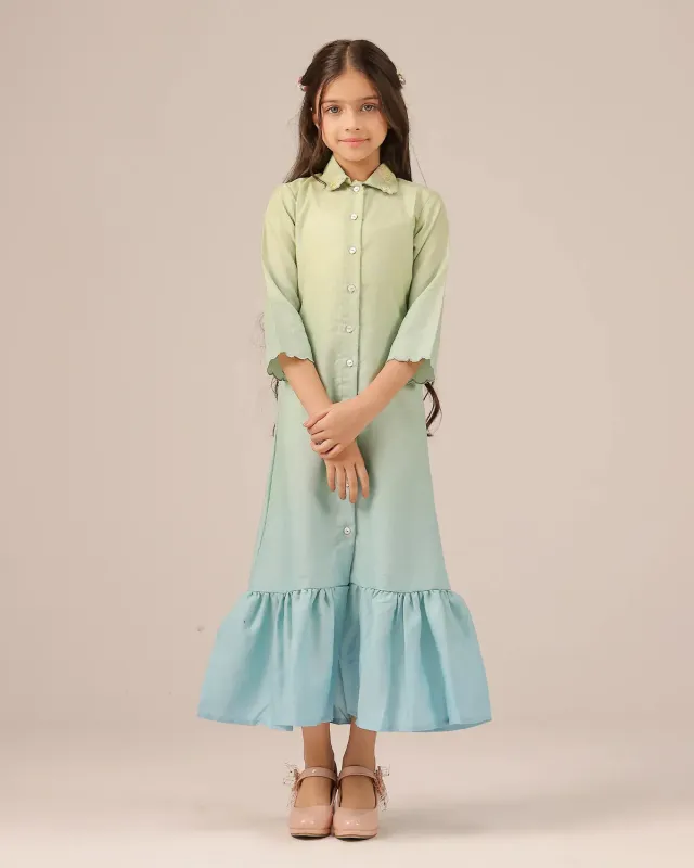 Our Dve Tropical Sorbet Seafoam abito bimba verde blu lino