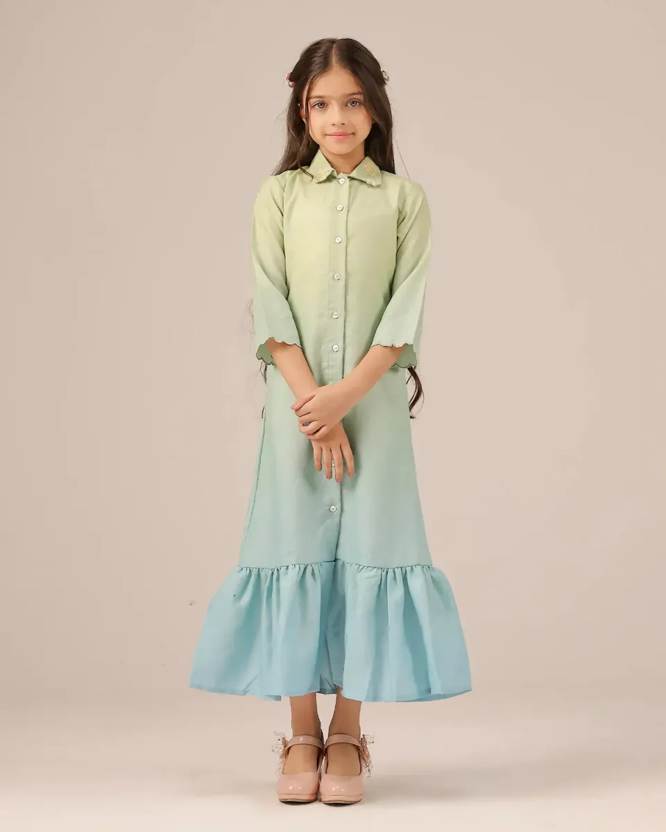 Our Dve Tropical Sorbet Seafoam abito bimba verde blu lino