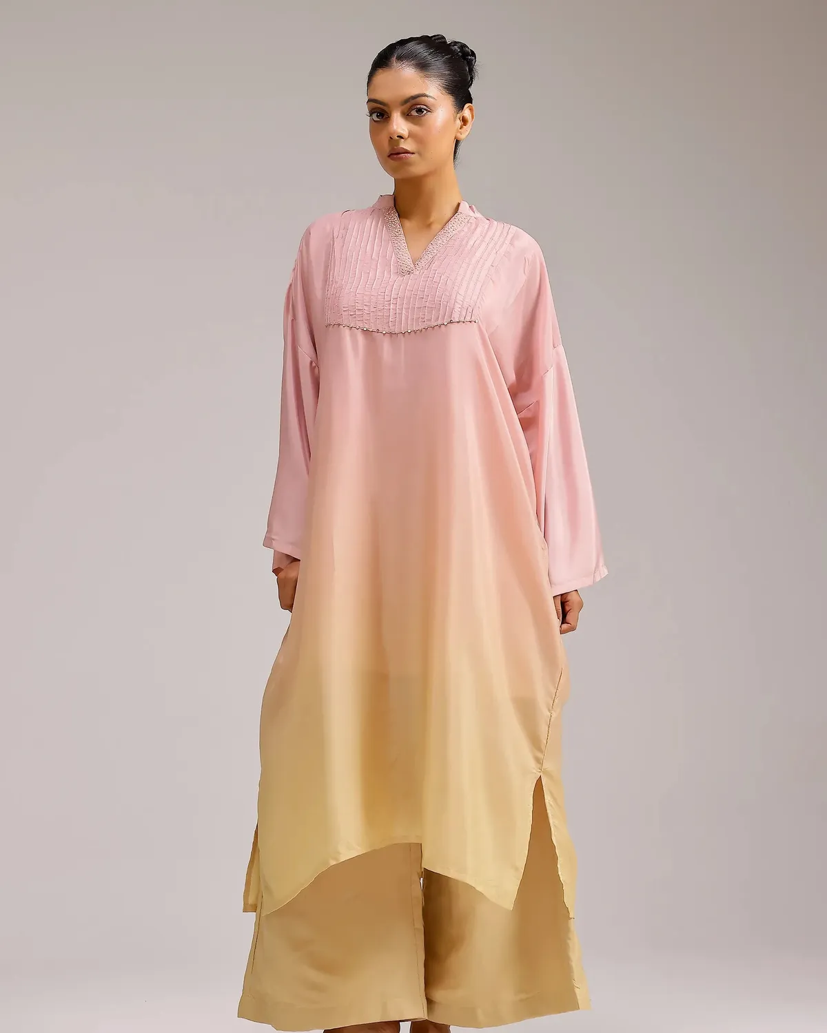 Our Dve Saanjh Fade completo kurta rosa giallo M crepe