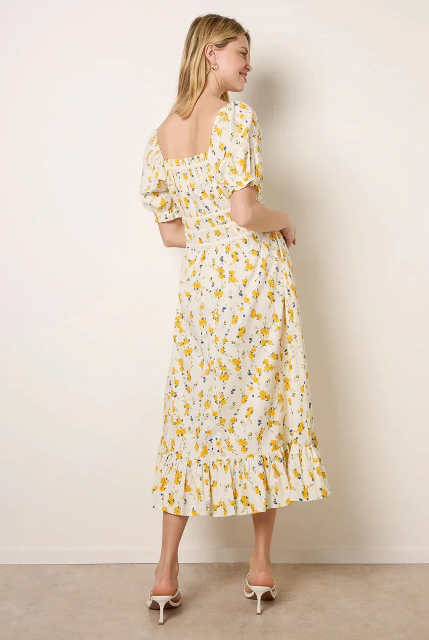 Blue Vanilla Ditsy Floral abito midi limone cotone