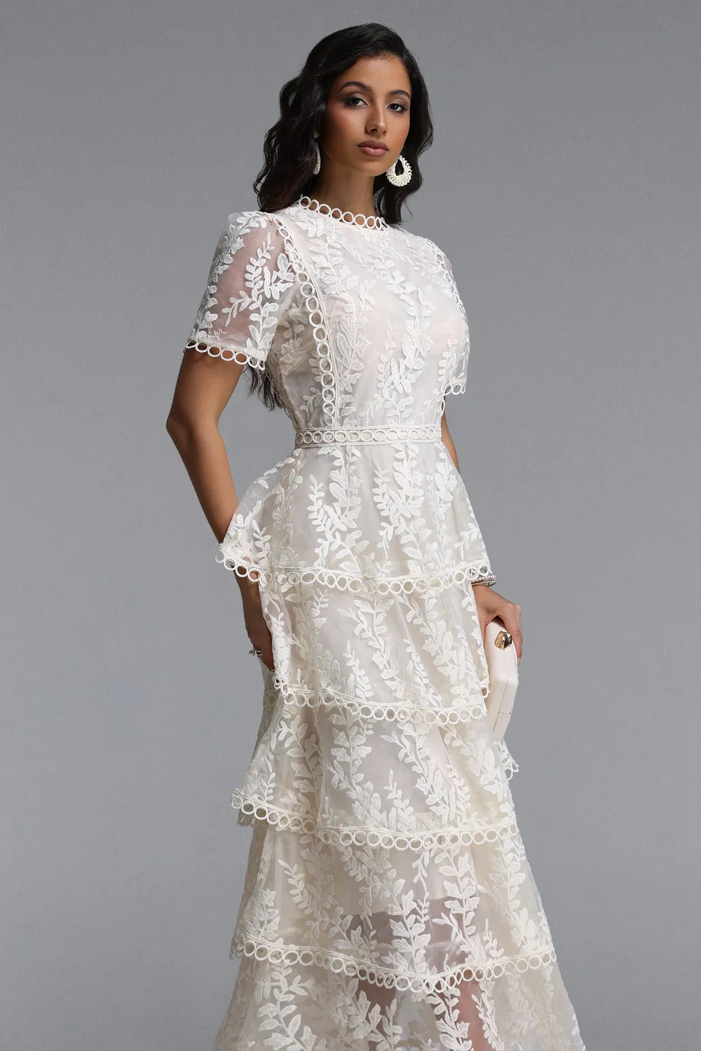 Bella Barnett Yedda Resort Abito Maxi Bianco Ricamato