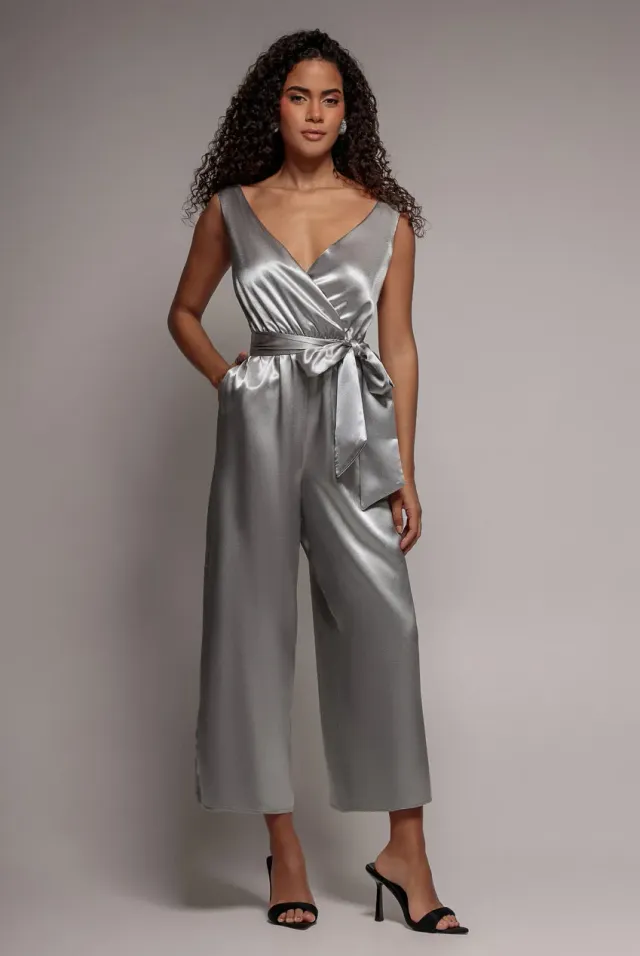 Goddiva Culotte Wrap Tuta satin argento da cerimonia