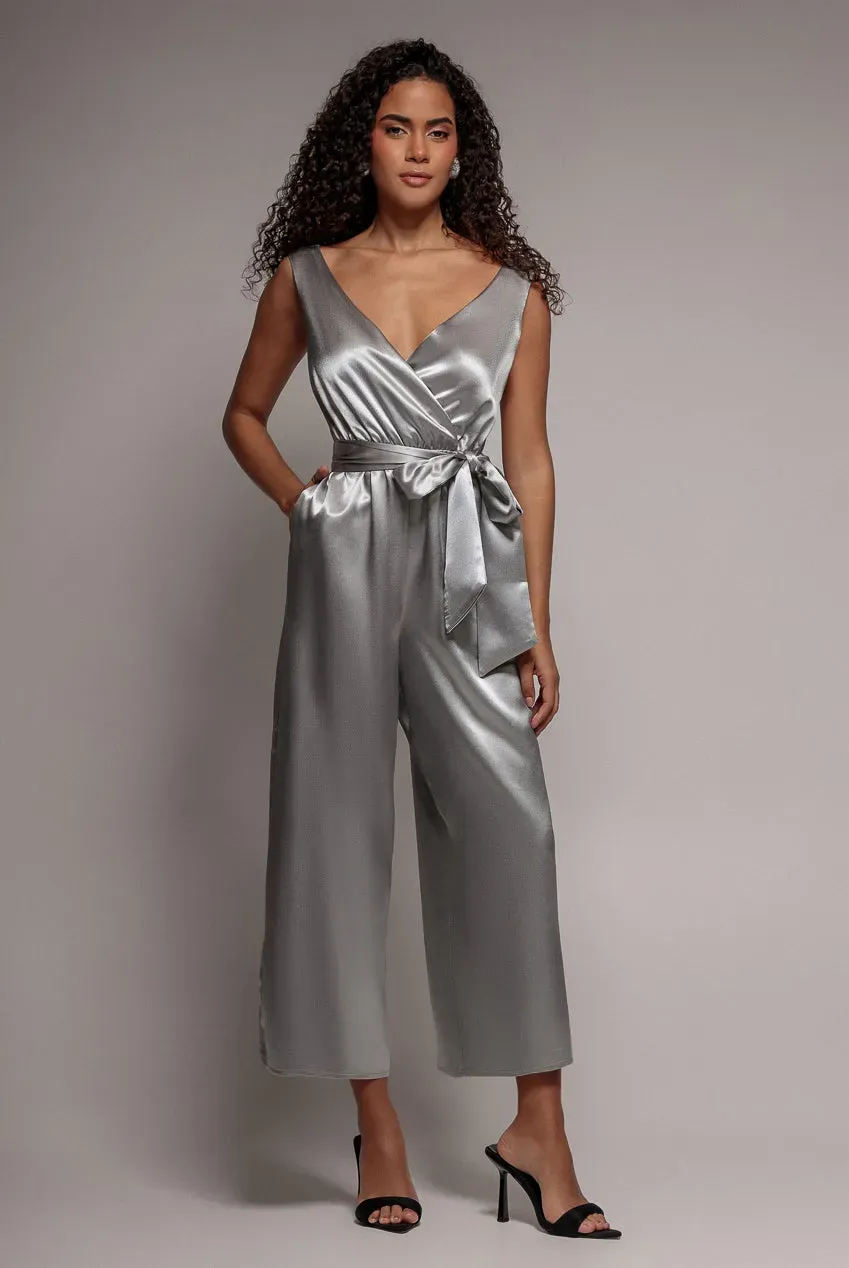 Goddiva Culotte Wrap Tuta satin argento da cerimonia