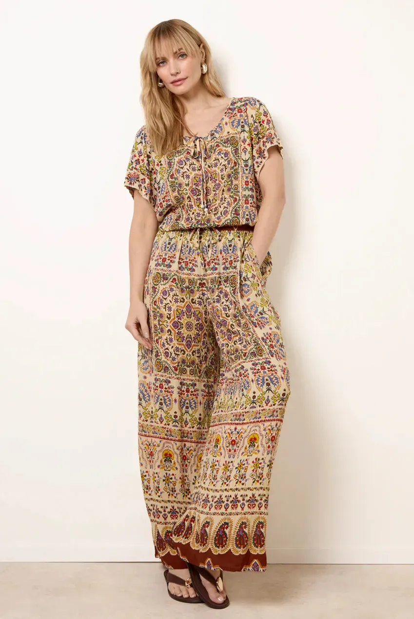 Blue Vanilla Printed Shirred Waist pantaloni fantasia rayon