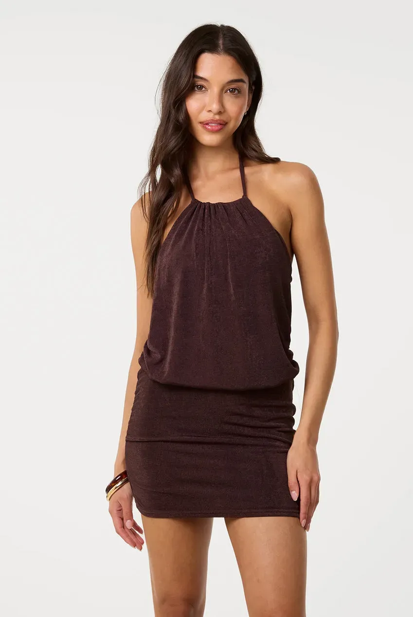 Pink Vanilla Acetate Halter Neck abito mini cioccolato S