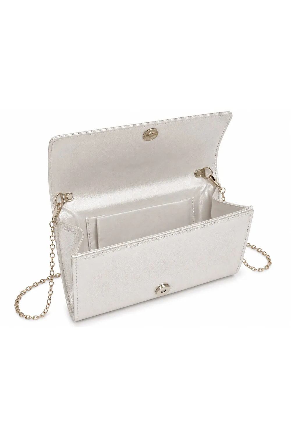 Double Second Clutch Perle Argento con Strass e Catena