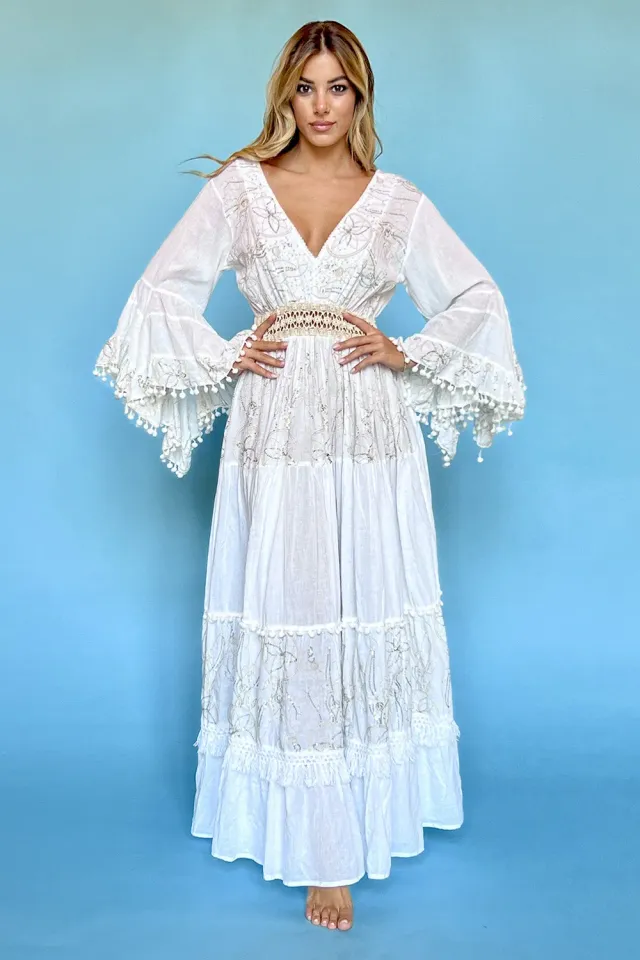 Antica Sartoria Positano DV1073 abito lungo bianco cotone