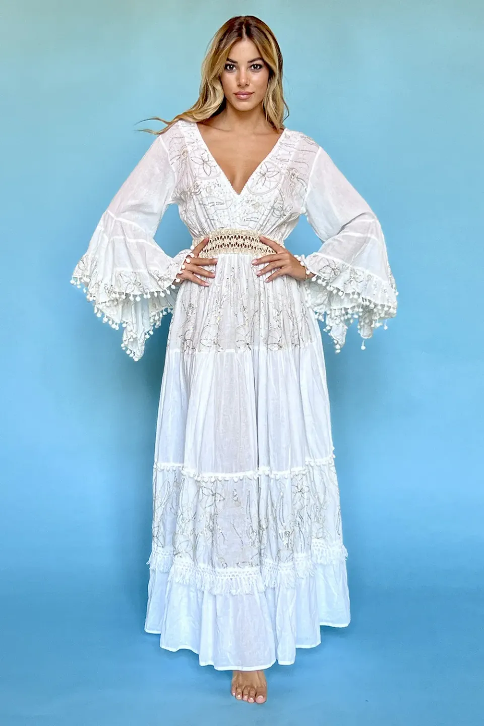 Antica Sartoria Positano DV1073 abito lungo bianco cotone