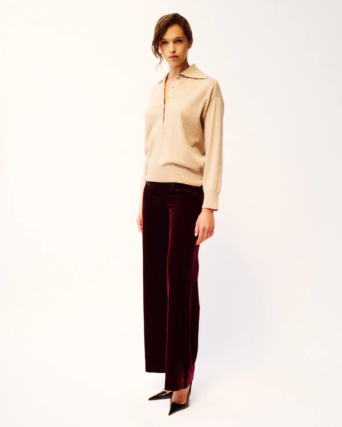 Violante Nessi Ansel maglia polo beige cashmere cotone