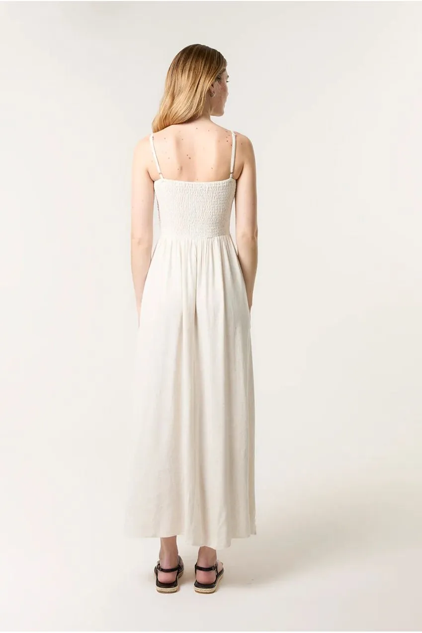 Goddiva Blue Vanilla abito maxi avorio lino