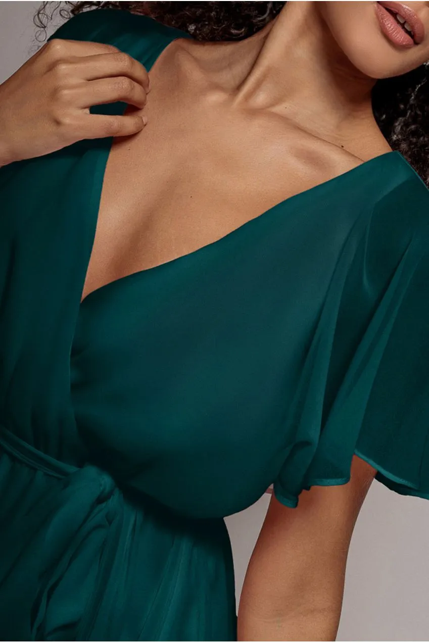 Goddiva Flutter Sleeve abito mini verde incrocio