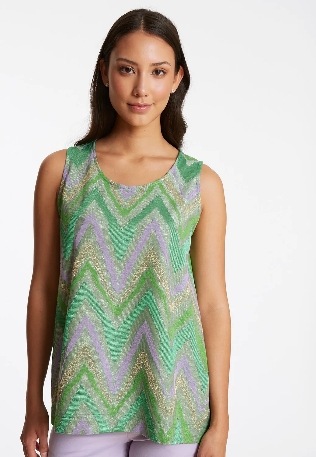 Ana Alcazar Pisari top lurex verde fantasia zigzag