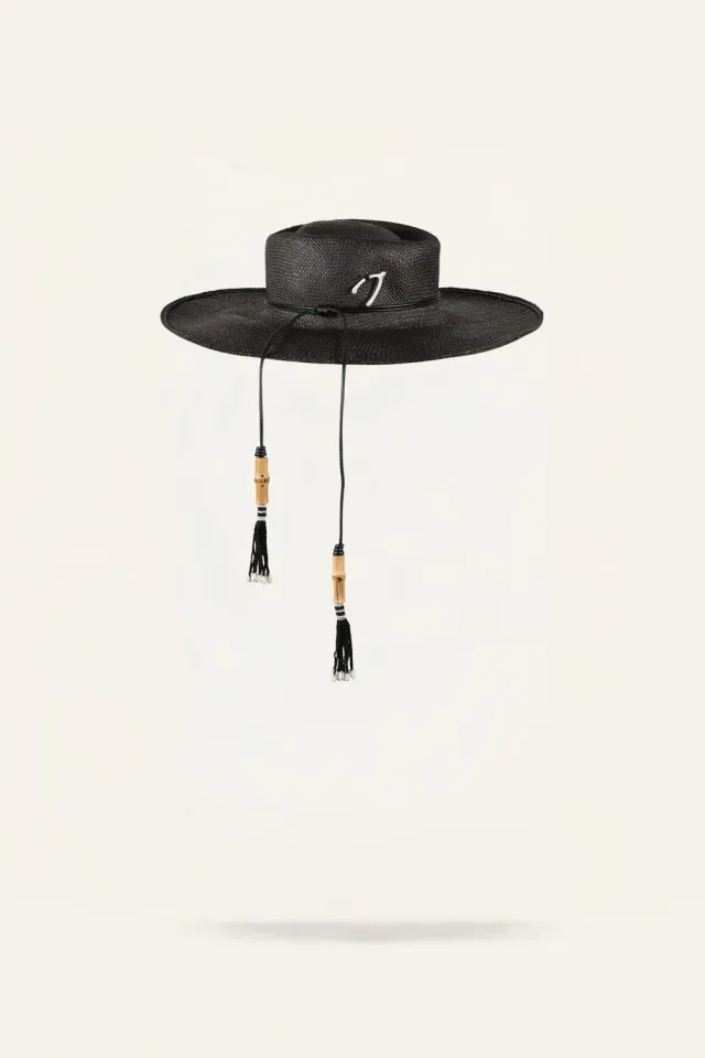 Johanna Ortiz Song of the Gaucho cappello paglia nero tesa larga