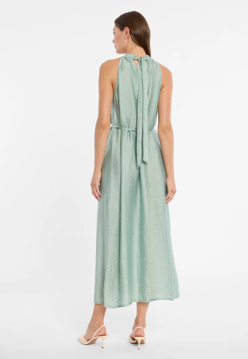 Ana Alcazar Doreya abito verde salvia lungo halter