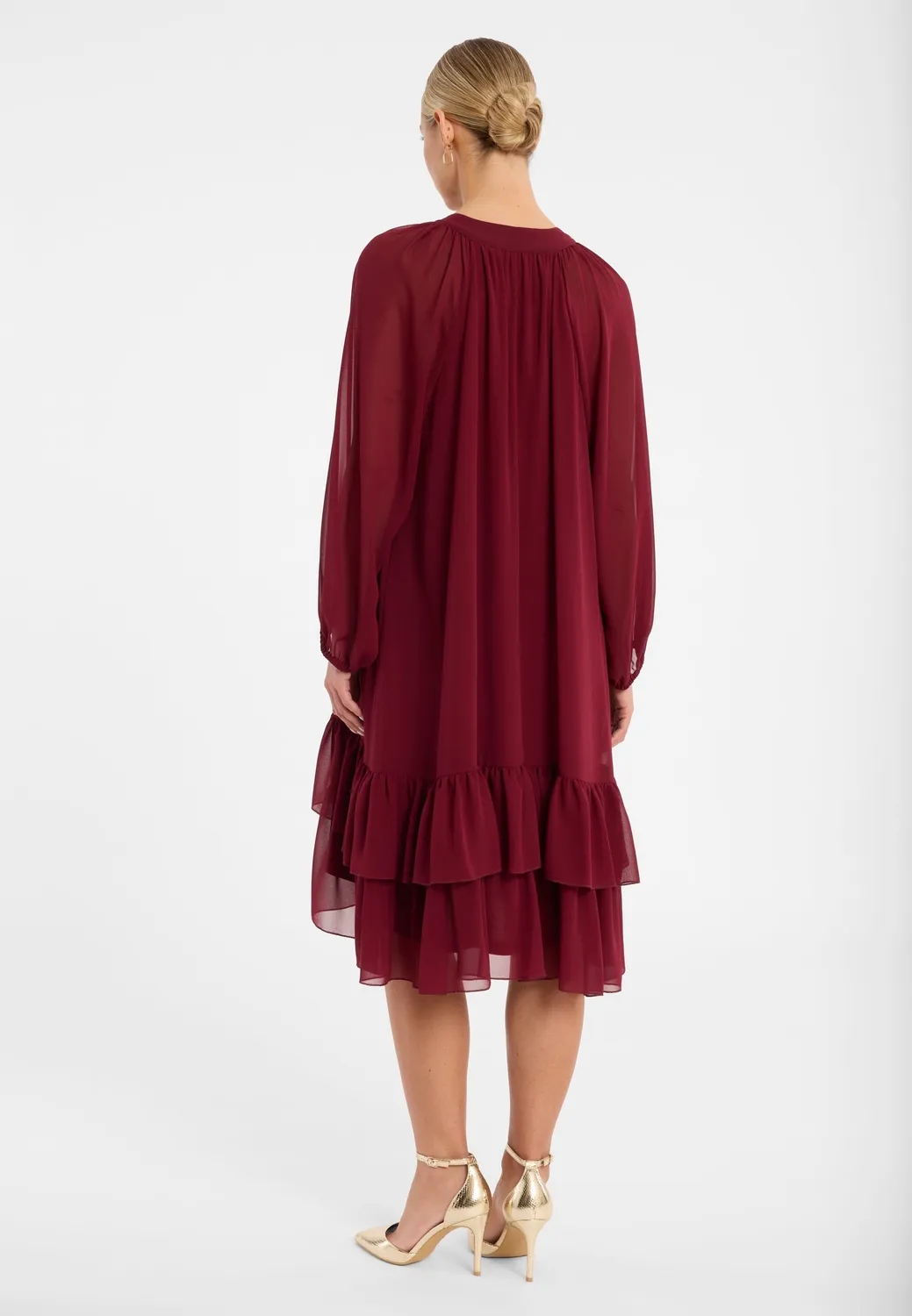 Ana Alcazar Cosea abito midi chiffon bordeaux