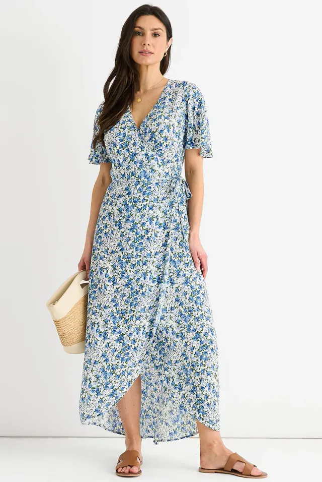 Goddiva Gini London Wrap Abito midi blu fantasia floreale