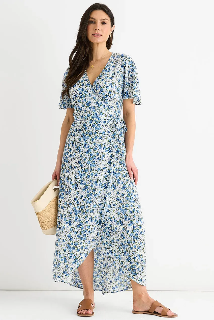 Goddiva Gini London Wrap Abito midi blu fantasia floreale