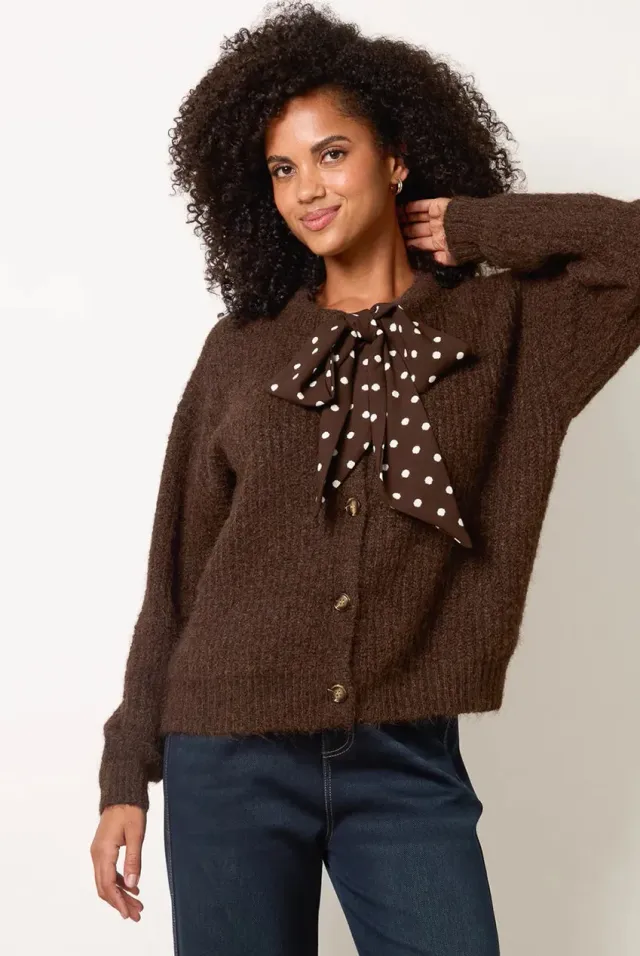 Blue Vanilla Pussybow cardigan cioccolato in maglia