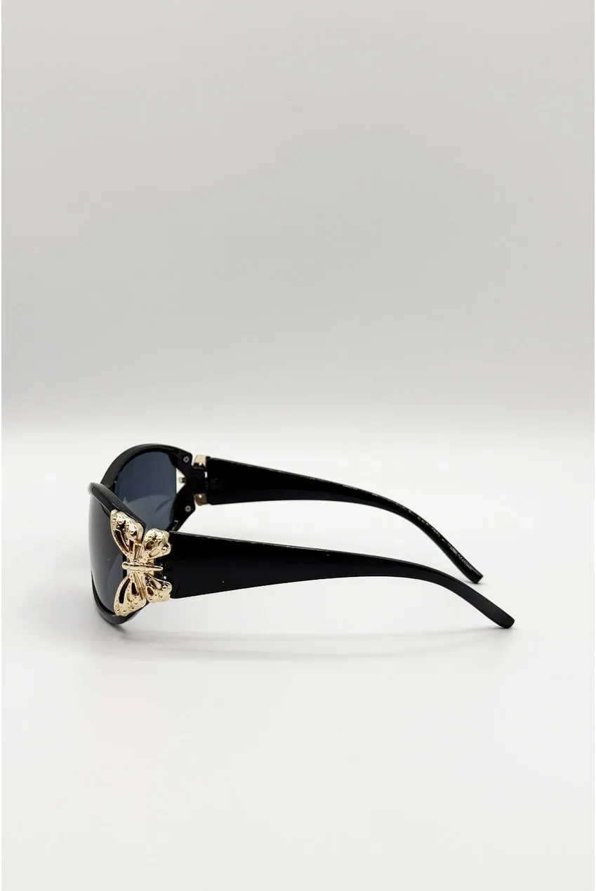 SVNX Vintage Wrap Around occhiali da sole neri farfalla