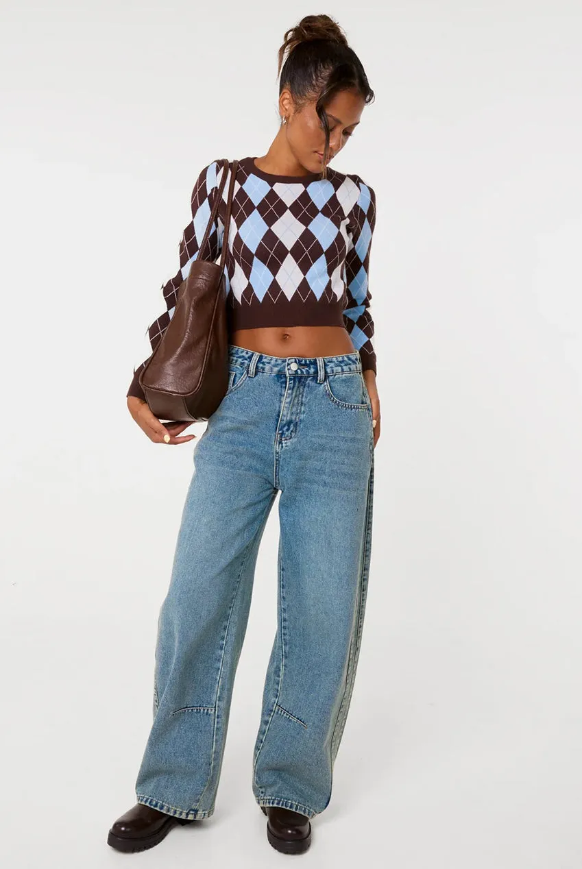 Pink Vanilla Argyle Maglione Cioccolato Rombi Crop
