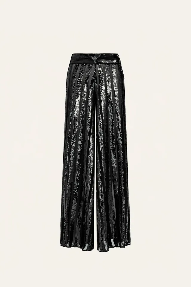 Johanna Ortiz Sequins Musical pantalone nero paillettes vita alta