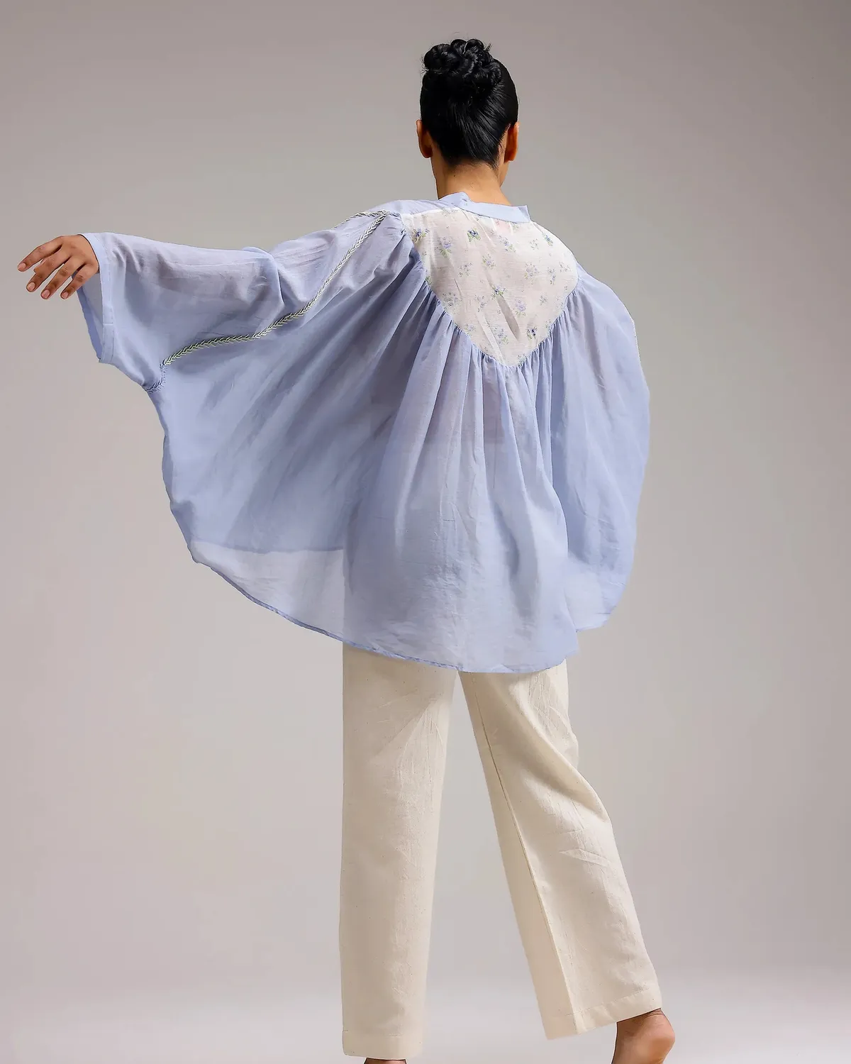 Our Dve Saanjh Soft Chanderi Top Blu Etereo