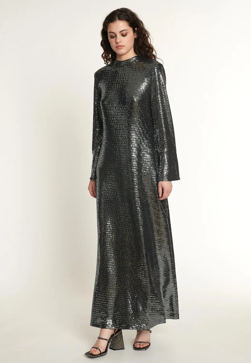 Ana Alcazar Ofrosa abito lungo argento paillettes maxi