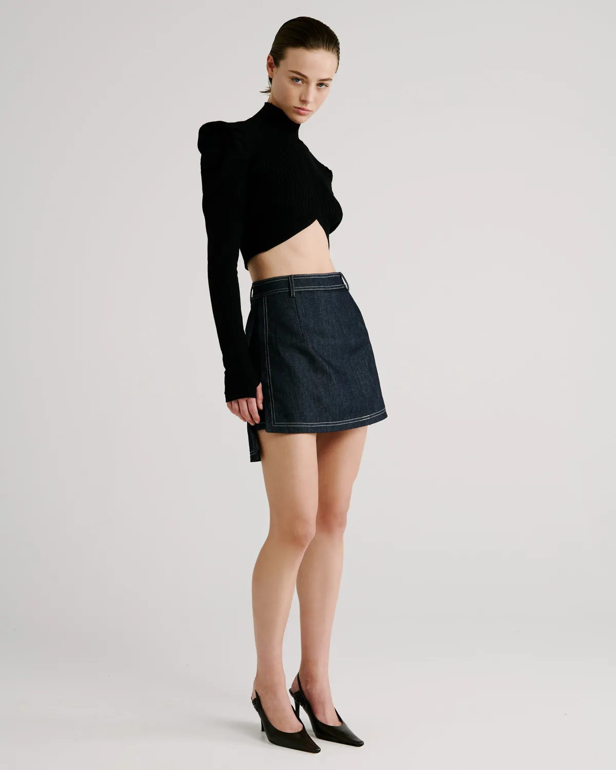 Violante Nessi Minnie gonna shorts blu denim bio GOTS