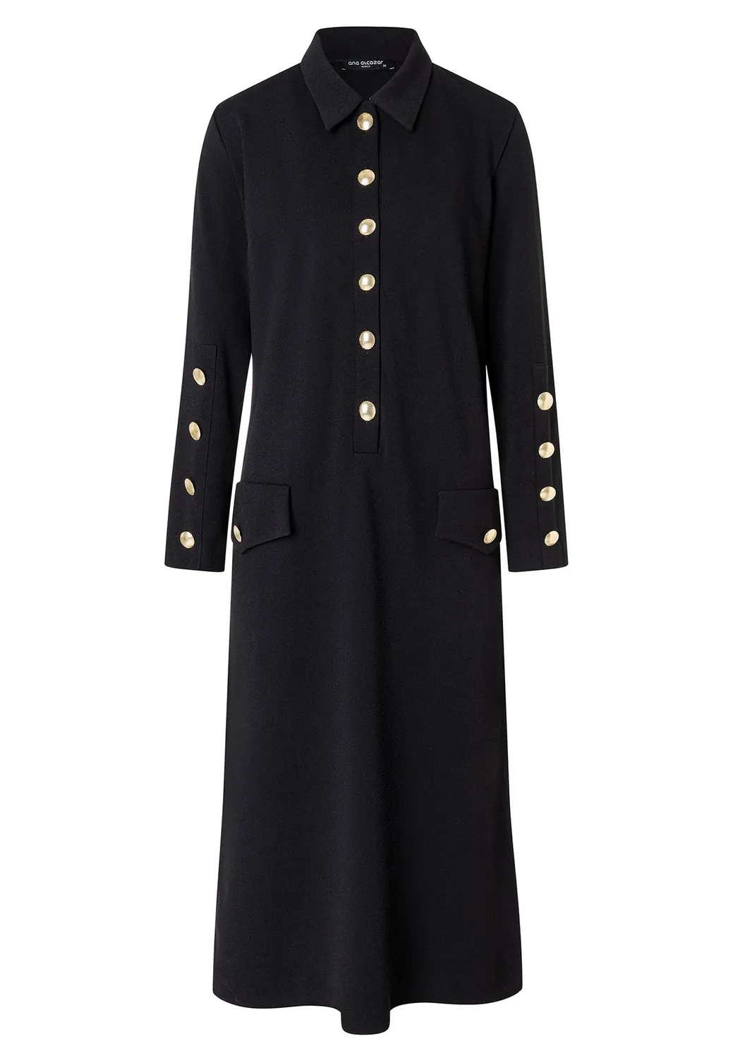 Ana Alcazar Afemi abito camicia midi nero bottoni oro