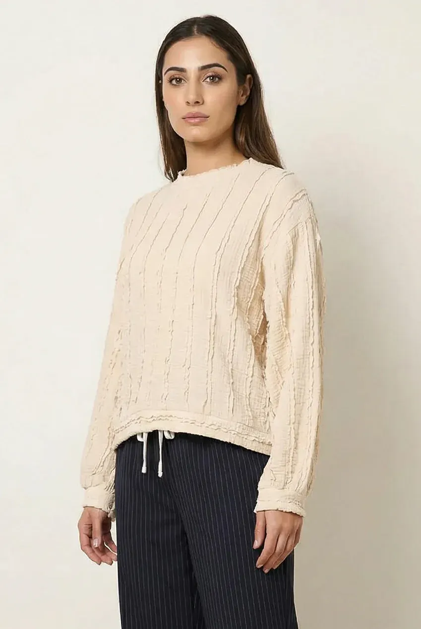 Blue Vanilla Top con Rouches Beige Manica Lunga Taglia Unica