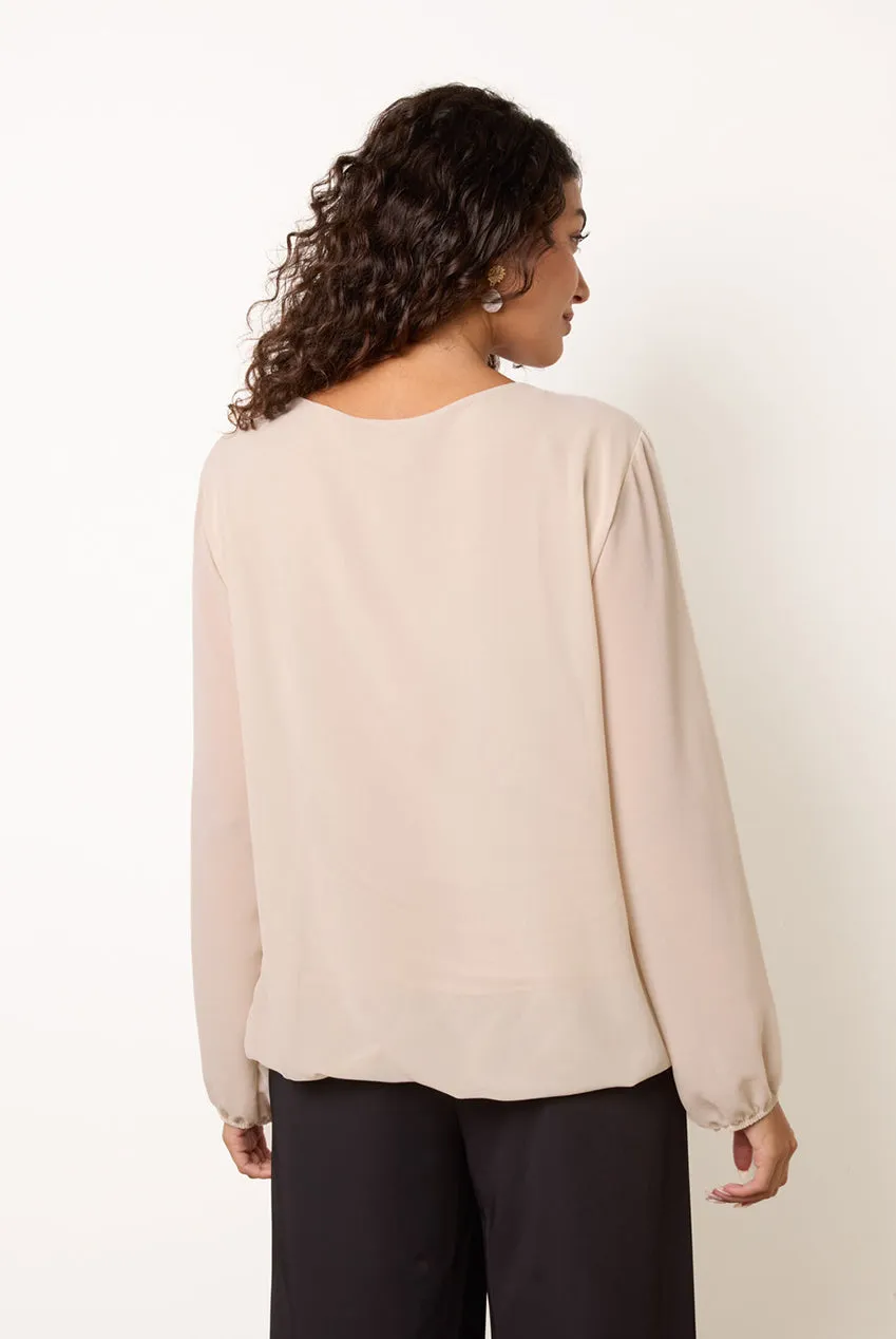 Blue Vanilla blusa beige S/M chiffon bottoni marmo