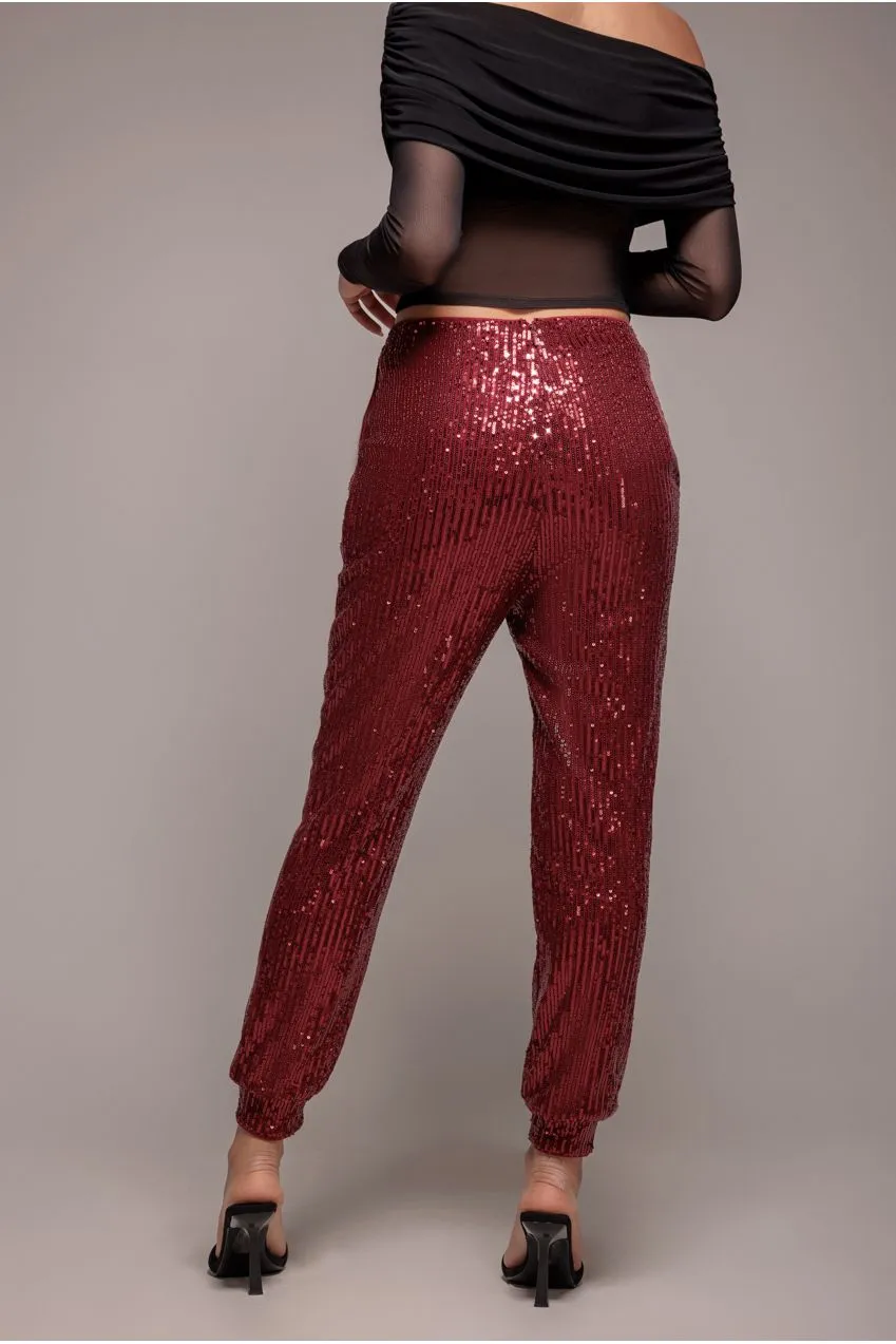 Goddiva Sequin pantaloni bordeaux paillettes caviglia