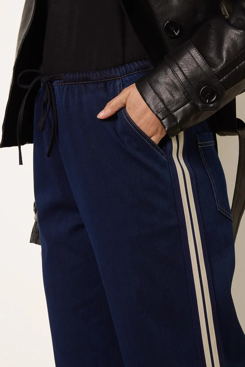 Blue Vanilla Pantaloni Joggers Denim Indaco Riga Laterale
